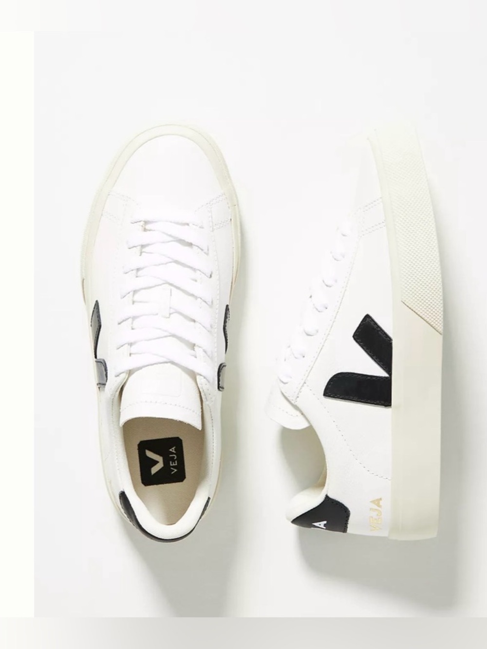 Veja Cream Leather Sneakers with Black V Accents - Picture 2 of 10